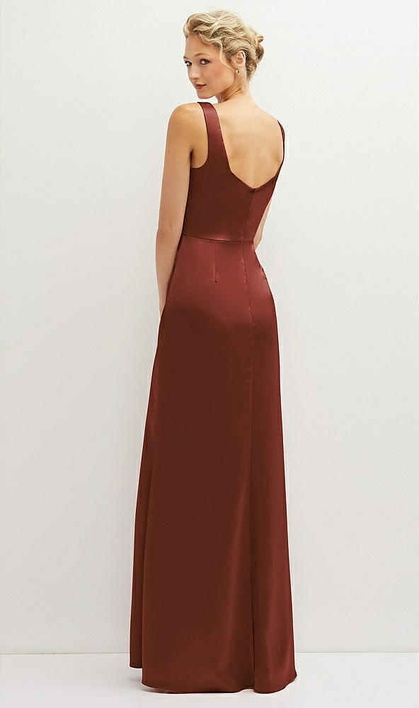 Back View - Auburn Moon Square-Neck Satin A-line Maxi Dress with Front Slit