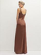 Rear View Thumbnail - Cognac Square-Neck Satin A-line Maxi Dress with Front Slit