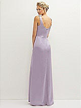Rear View Thumbnail - Lilac Haze Square-Neck Satin A-line Maxi Dress with Front Slit