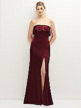 Front View Thumbnail - Cabernet Soft Ruffle Cuff Strapless Trumpet Dress with Front Slit