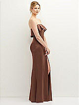 Side View Thumbnail - Cognac Soft Ruffle Cuff Strapless Trumpet Dress with Front Slit
