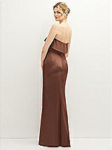 Rear View Thumbnail - Cognac Soft Ruffle Cuff Strapless Trumpet Dress with Front Slit