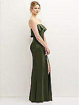 Side View Thumbnail - Olive Green Soft Ruffle Cuff Strapless Trumpet Dress with Front Slit