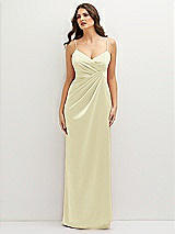 Front View Thumbnail - Butter Yellow Asymmetrical Draped Pleat Wrap Satin Maxi Dress