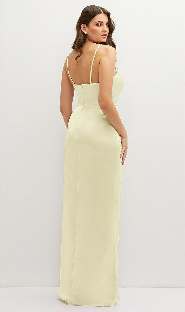 Back View - Butter Yellow Asymmetrical Draped Pleat Wrap Satin Maxi Dress