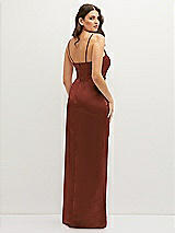 Rear View Thumbnail - Auburn Moon Asymmetrical Draped Pleat Wrap Satin Maxi Dress