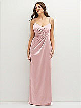 Front View Thumbnail - Ballet Pink Asymmetrical Draped Pleat Wrap Satin Maxi Dress