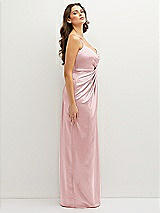 Side View Thumbnail - Ballet Pink Asymmetrical Draped Pleat Wrap Satin Maxi Dress