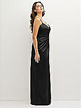 Side View Thumbnail - Black Asymmetrical Draped Pleat Wrap Satin Maxi Dress
