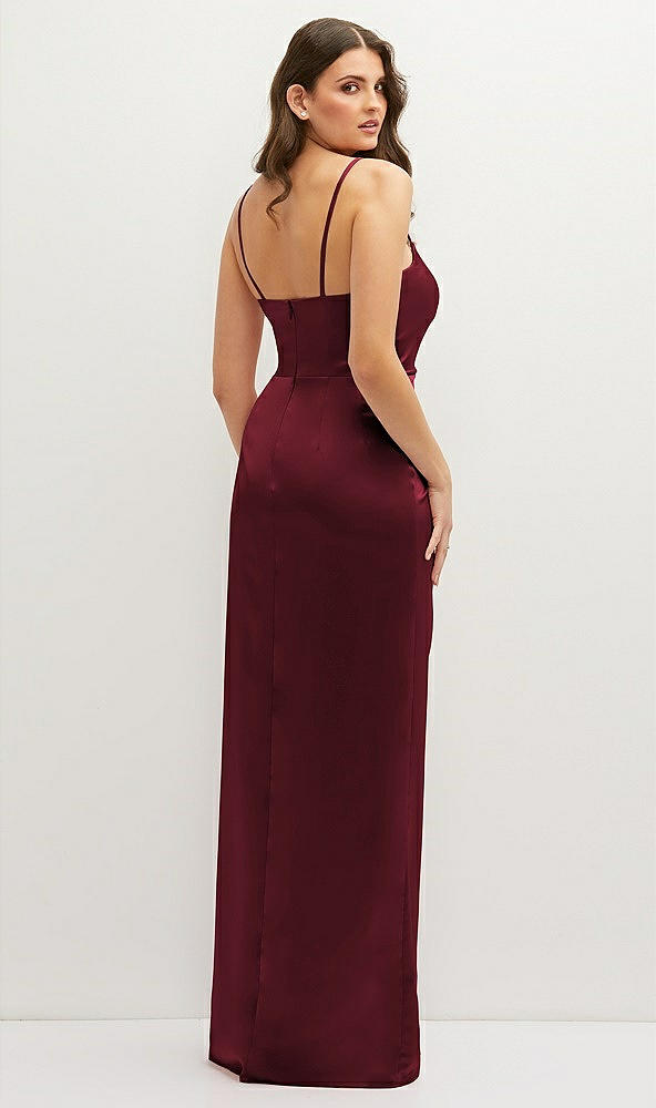 Back View - Cabernet Asymmetrical Draped Pleat Wrap Satin Maxi Dress
