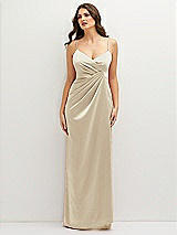 Front View Thumbnail - Champagne Asymmetrical Draped Pleat Wrap Satin Maxi Dress