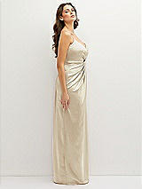 Side View Thumbnail - Champagne Asymmetrical Draped Pleat Wrap Satin Maxi Dress