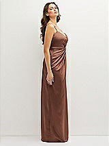 Side View Thumbnail - Cognac Asymmetrical Draped Pleat Wrap Satin Maxi Dress