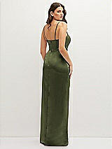 Rear View Thumbnail - Olive Green Asymmetrical Draped Pleat Wrap Satin Maxi Dress