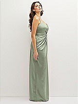Side View Thumbnail - Sage Asymmetrical Draped Pleat Wrap Satin Maxi Dress