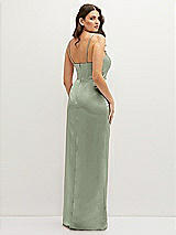 Rear View Thumbnail - Sage Asymmetrical Draped Pleat Wrap Satin Maxi Dress