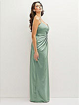 Side View Thumbnail - Seagrass Asymmetrical Draped Pleat Wrap Satin Maxi Dress