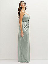 Side View Thumbnail - Willow Green Asymmetrical Draped Pleat Wrap Satin Maxi Dress
