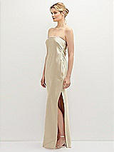 Side View Thumbnail - Champagne Strapless Pull-On Satin Column Dress with Side Seam Slit