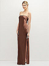 Alt View 1 Thumbnail - Cognac Strapless Pull-On Satin Column Dress with Side Seam Slit