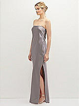 Side View Thumbnail - Cashmere Gray Strapless Pull-On Satin Column Dress with Side Seam Slit