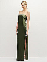 Alt View 1 Thumbnail - Olive Green Strapless Pull-On Satin Column Dress with Side Seam Slit