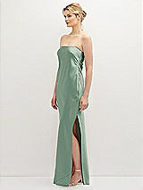 Side View Thumbnail - Seagrass Strapless Pull-On Satin Column Dress with Side Seam Slit