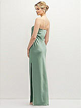 Rear View Thumbnail - Seagrass Strapless Pull-On Satin Column Dress with Side Seam Slit