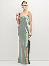 Front View Thumbnail - Willow Green Strapless Pull-On Satin Column Dress with Side Seam Slit