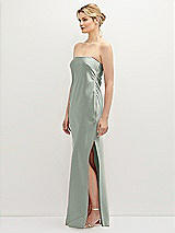 Side View Thumbnail - Willow Green Strapless Pull-On Satin Column Dress with Side Seam Slit
