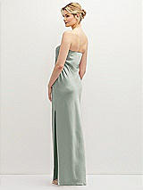 Rear View Thumbnail - Willow Green Strapless Pull-On Satin Column Dress with Side Seam Slit