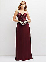 Alt View 1 Thumbnail - Cabernet Vertical Ruched Bodice Satin Maxi Dress with Full Skirt