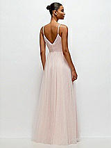 Rear View Thumbnail - Ballet Pink Ruched Wrap Bodice Tulle Maxi Dress with Full Skirt