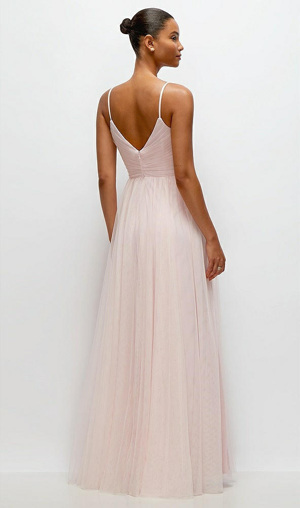 Back View - Ballet Pink Ruched Wrap Bodice Tulle Maxi Dress with Full Skirt