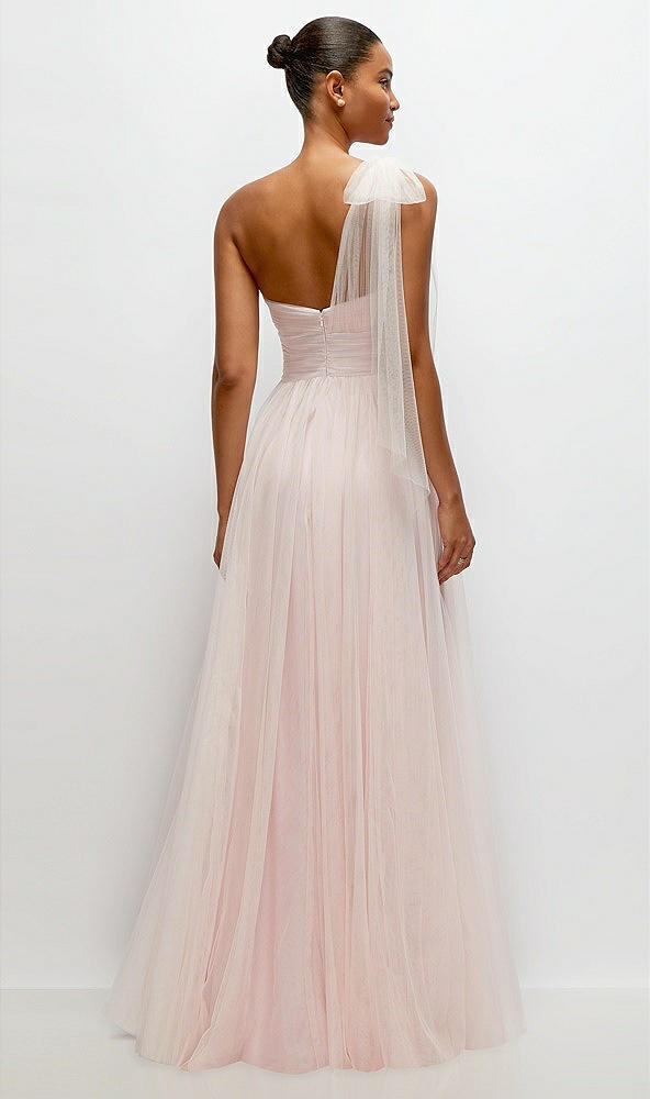 Back View - Ballet Pink Scarf Tie One-Shoulder Tulle Maxi Dress with Full Skirt