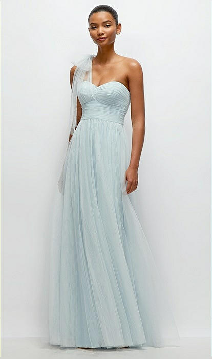 Scarf Tie One-shoulder Tulle Maxi Bridesmaid Dress With Full Skirt