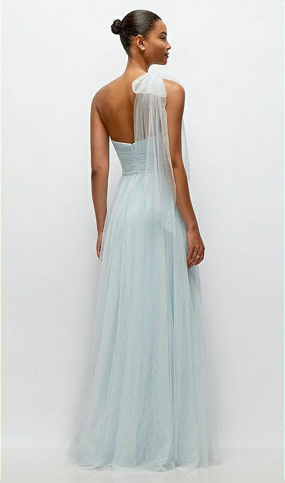 Scarf Tie One-shoulder Tulle Maxi Bridesmaid Dress With Full Skirt