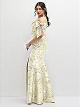 Side View Thumbnail - Butter Yellow Floral Off-the-Shoulder Bow Floral Satin Corset Dress with Fit and Flare Skirt