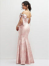 Rear View Thumbnail - Bow And Blossom Print Off-the-Shoulder Bow Floral Satin Corset Dress with Fit and Flare Skirt