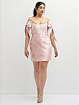 Alt View 2 Thumbnail - Bow And Blossom Print Floral Satin Off-the-Shoulder Bow Corset Fit and Flare Mini Dress