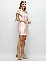 Side View Thumbnail - Bow And Blossom Print Floral Satin Off-the-Shoulder Bow Corset Fit and Flare Mini Dress