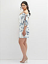 Alt View 3 Thumbnail - Cottage Rose Larkspur Floral Satin Off-the-Shoulder Bow Corset Fit and Flare Mini Dress