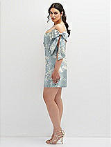 Alt View 3 Thumbnail - Porcelain Blue Seraphina Floral Floral Satin Off-the-Shoulder Bow Corset Fit and Flare Mini Dress