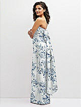 Side View Thumbnail - Cottage Rose Larkspur Floral Strapless Draped Bodice Column Dress with Oversized Bow