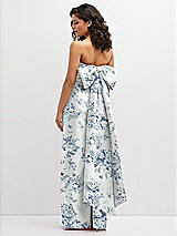 Rear View Thumbnail - Cottage Rose Larkspur Floral Strapless Draped Bodice Column Dress with Oversized Bow