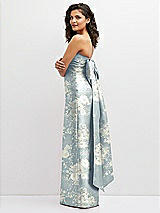Side View Thumbnail - Porcelain Blue Seraphina Floral Floral Strapless Draped Bodice Column Dress with Oversized Bow