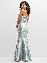Rear View Thumbnail - Porcelain Blue Seraphina Floral Floral Strapless Satin Fit and Flare Dress with Crumb-Catcher Bodice