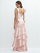 Front View Thumbnail - Bow And Blossom Print Floral Bow-Shoulder Satin Maxi Dress with Asymmetrical Tiered Skirt