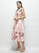 Alt View 2 Thumbnail - Bow And Blossom Print Floral Bow-Shoulder Satin Midi Dress with Asymmetrical Tiered Skirt