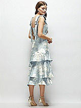 Alt View 3 Thumbnail - Porcelain Blue Seraphina Floral Floral Bow-Shoulder Satin Midi Dress with Asymmetrical Tiered Skirt